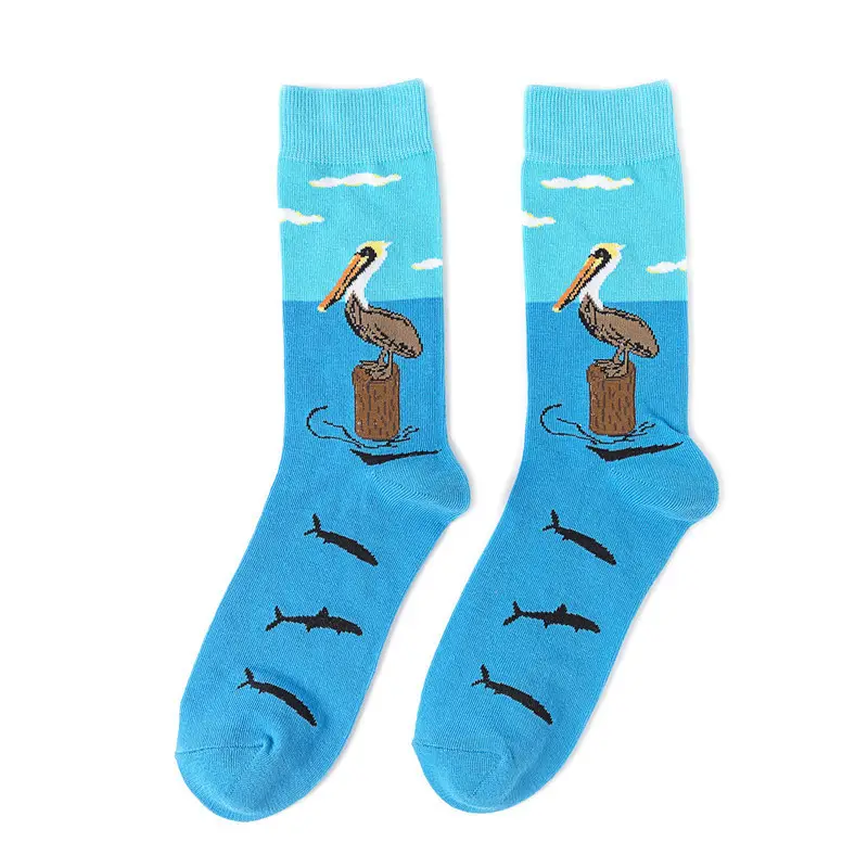 Cotton Personalized Socks with Animal Prints, Colorful Men's Socks, Manufacturer's Cross-Border Supply, Mid-Length Ins Socks, New Spring Style, Combed Cotton