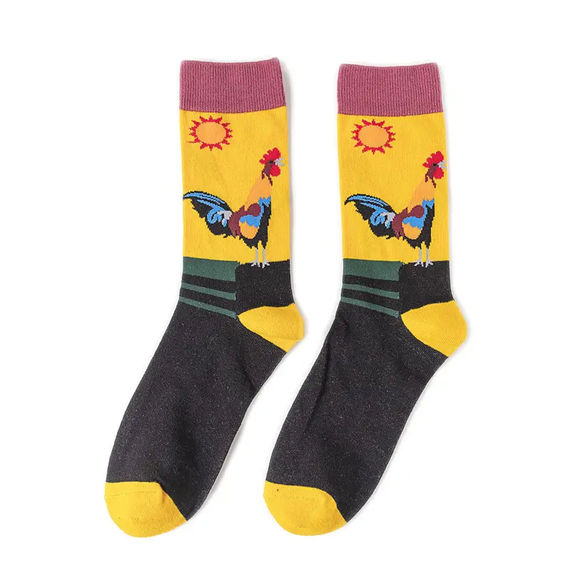 Cotton Personalized Socks with Animal Prints, Colorful Men's Socks, Manufacturer's Cross-Border Supply, Mid-Length Ins Socks, New Spring Style, Combed Cotton