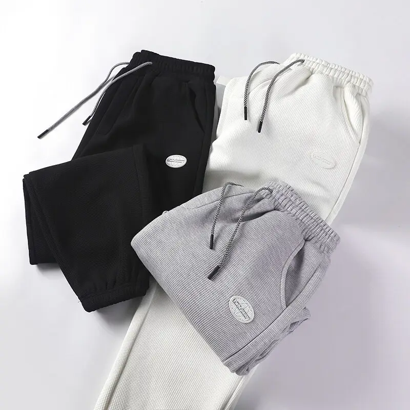 Men's Black Waffle Loose Leg Sports Pants - Image 9