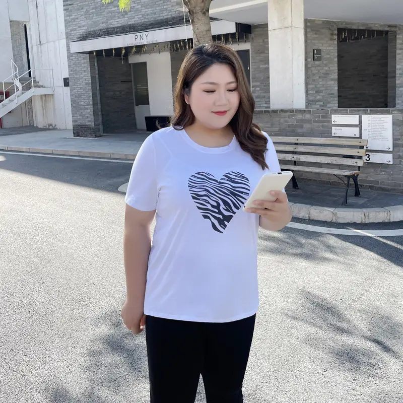 Plus Size Women's Black Zebra Heart T-Shirt - Image 5