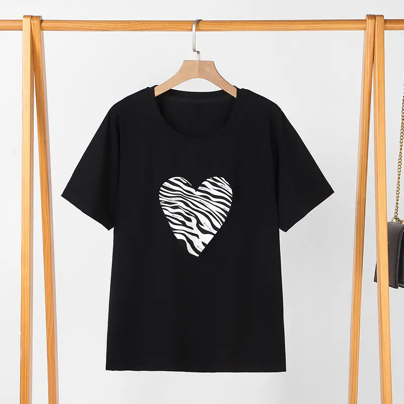 Plus Size Women's Black Zebra Heart T-Shirt - Image 2