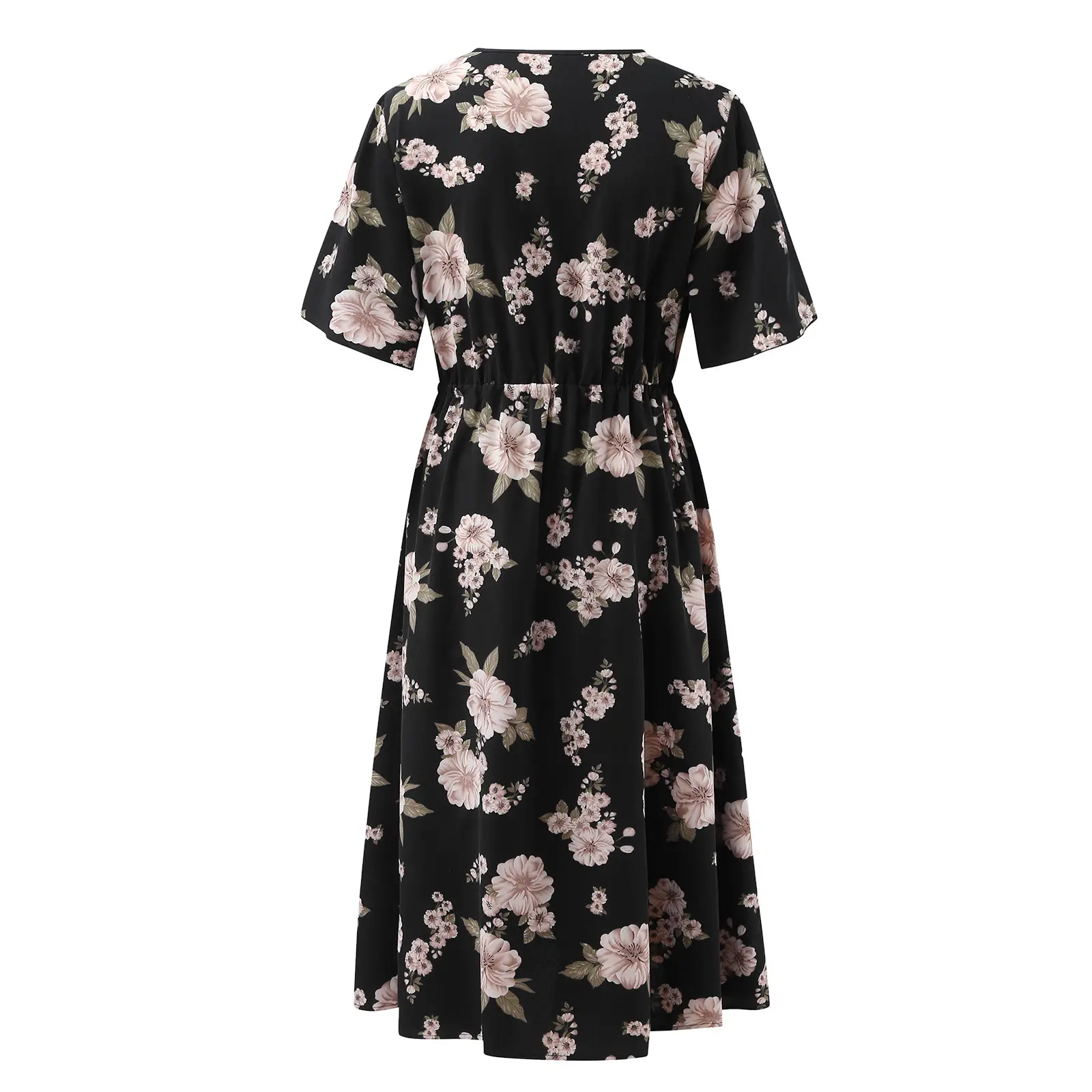 Plus Size Floral V-Neck Chiffon Dress Black - Image 7