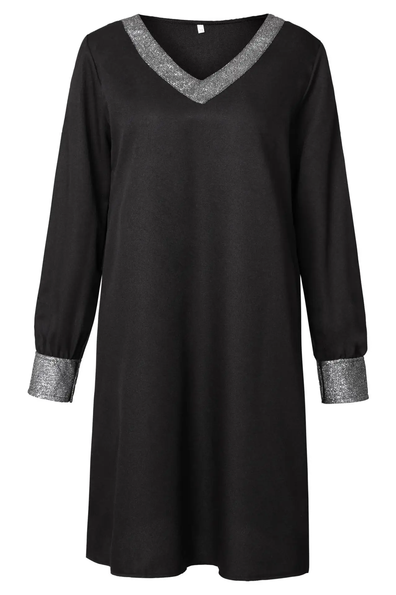 Black Off-Shoulder V-Neck Dress with Sequins — feature 7