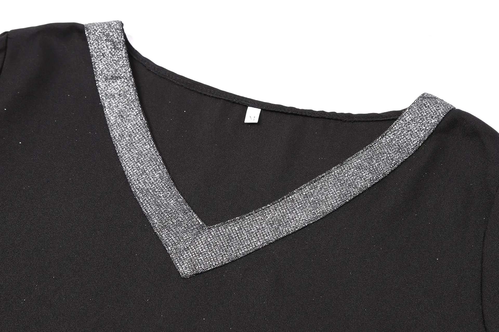 Black Off-Shoulder V-Neck Dress with Sequins — feature 9
