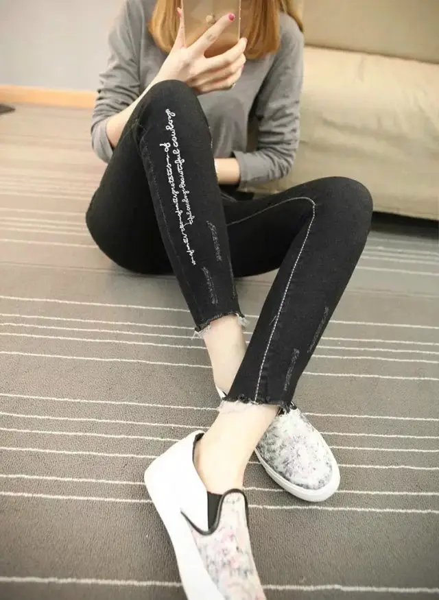 2017 Korean Style Slim Fit Black Track Pants with White Stripes - Image 18