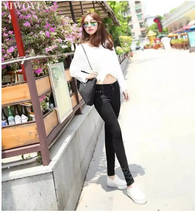 2017 Korean Style Slim Fit Black Track Pants with White Stripes - Image 4