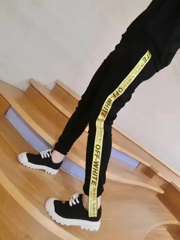 2017 Korean Style Slim Fit Black Track Pants with White Stripes - Image 13