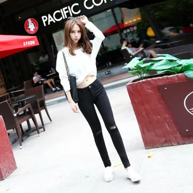 2017 Korean Style Slim Fit Black Track Pants with White Stripes - Image 6
