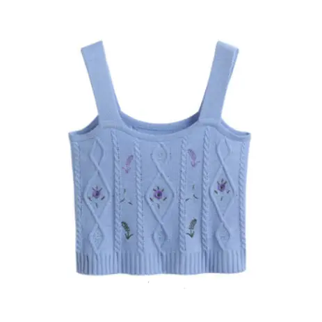 Women's Yellow Embroidered Knitted Camisole Short Top