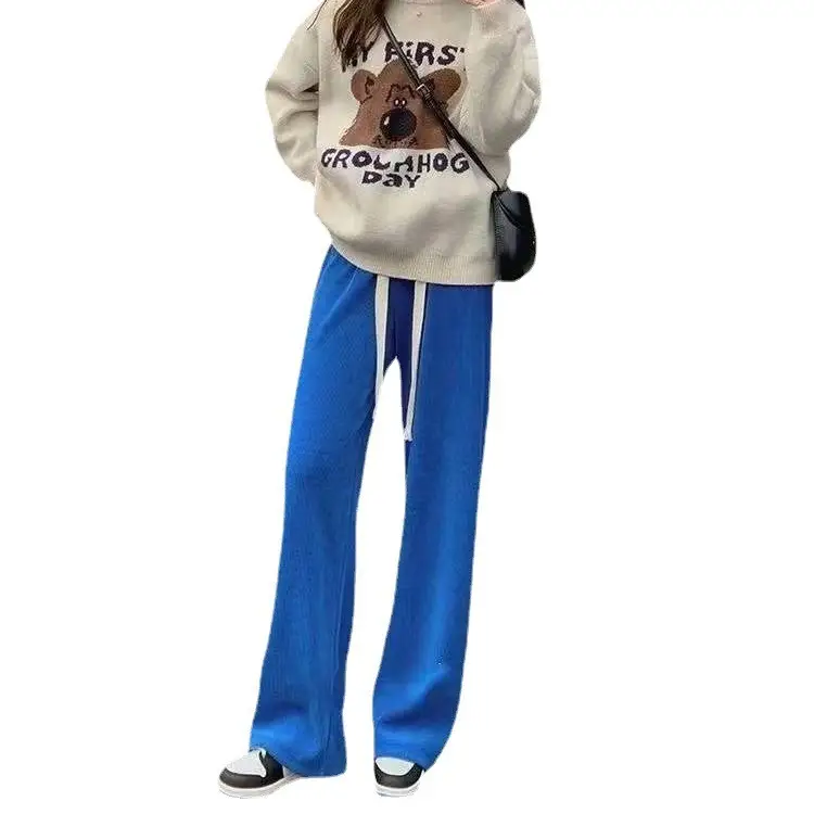 Women Wide Leg Pants Snake Bone Print Blue Loose Straight - Image 11