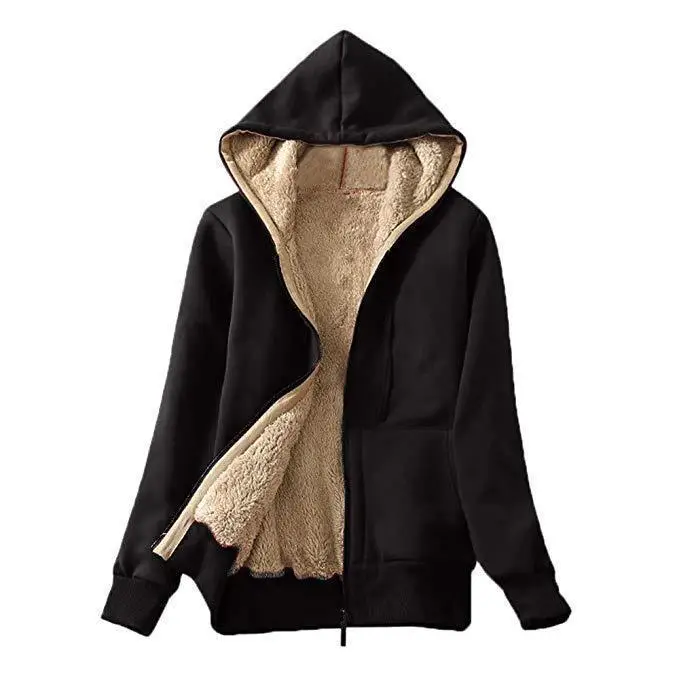 Women's Grey Hooded Plush Coat with Fleece Lining - Image 7