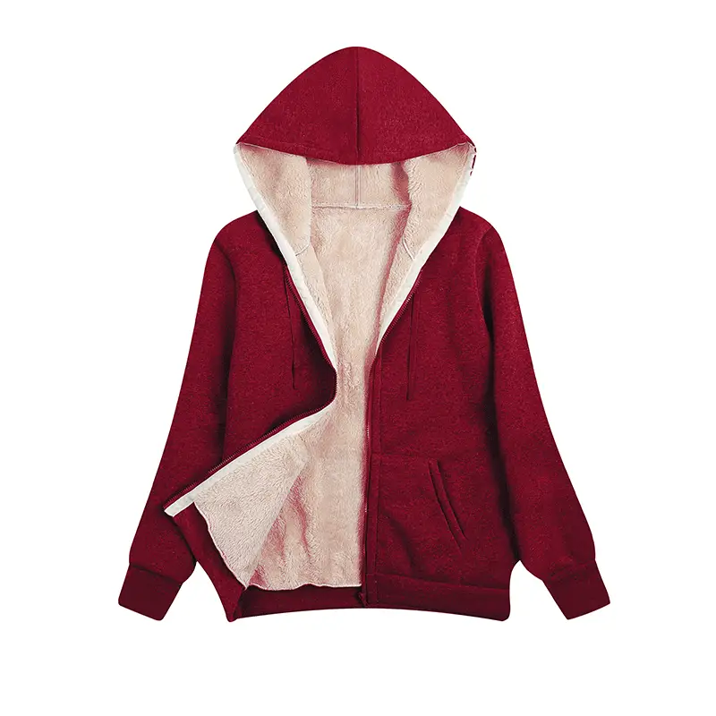 Women's Grey Hooded Plush Coat with Fleece Lining - Image 2