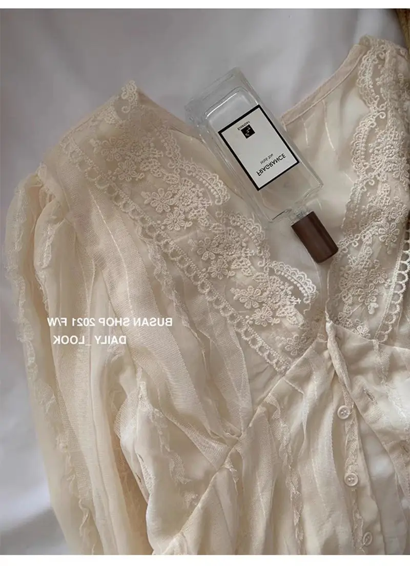 Elegant V-Neck Lace Chiffon Shirt Women — feature 11