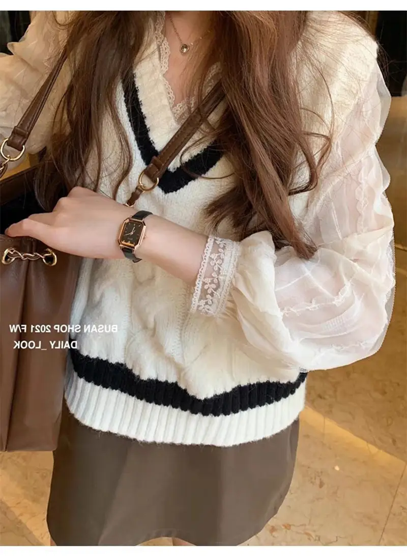 Elegant V-Neck Lace Chiffon Shirt Women — feature 22