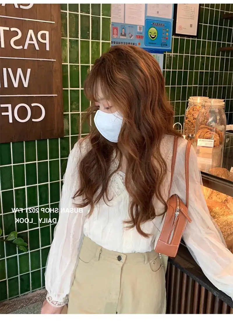 Elegant V-Neck Lace Chiffon Shirt Women — feature 9