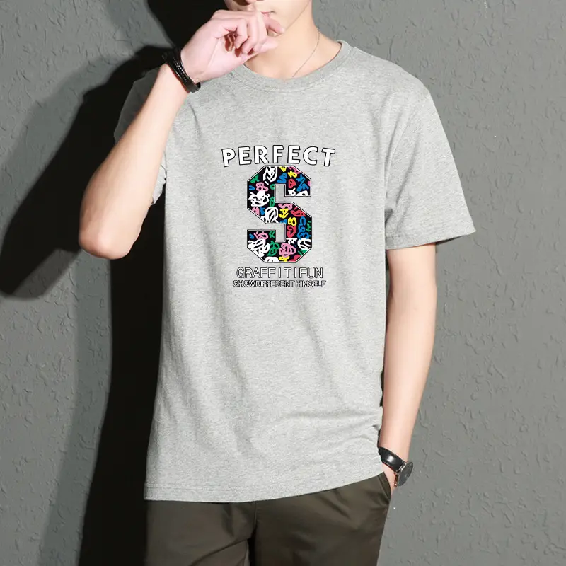 Men Printed T-Shirt White Slim Fit Large - Image 6