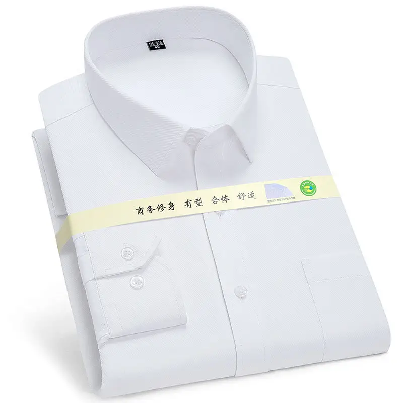 Golden Shield Men's Pure White Long Sleeve Shirt