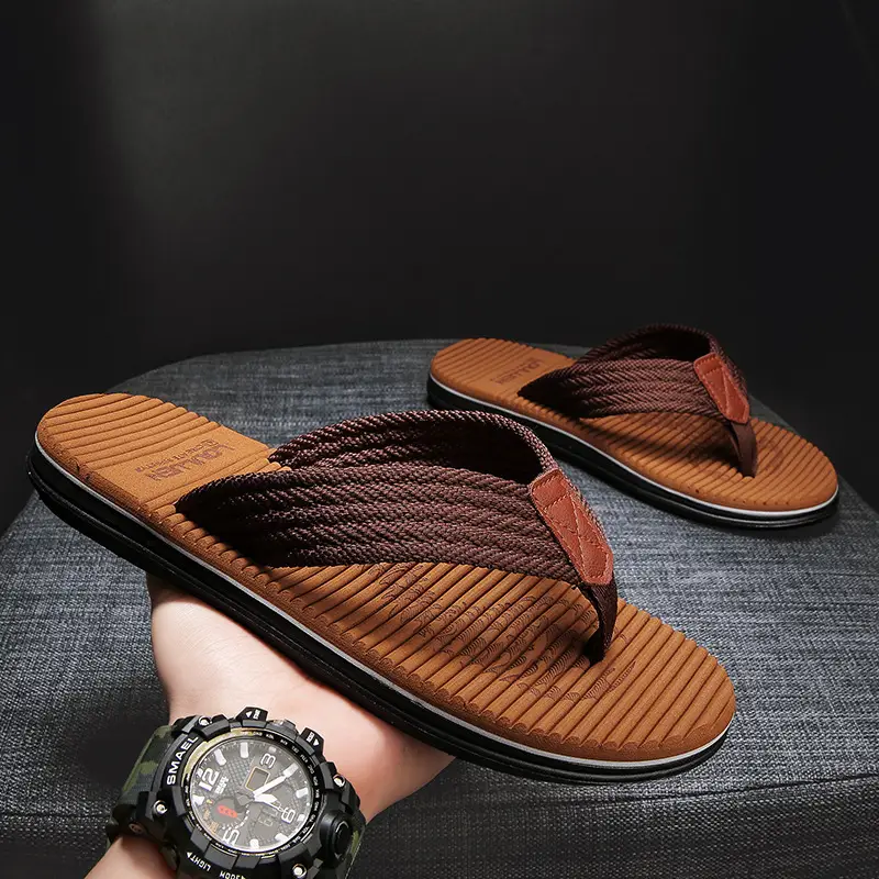 Men's Brown Rubber Flip Flops Plus Size Summer Slippers
