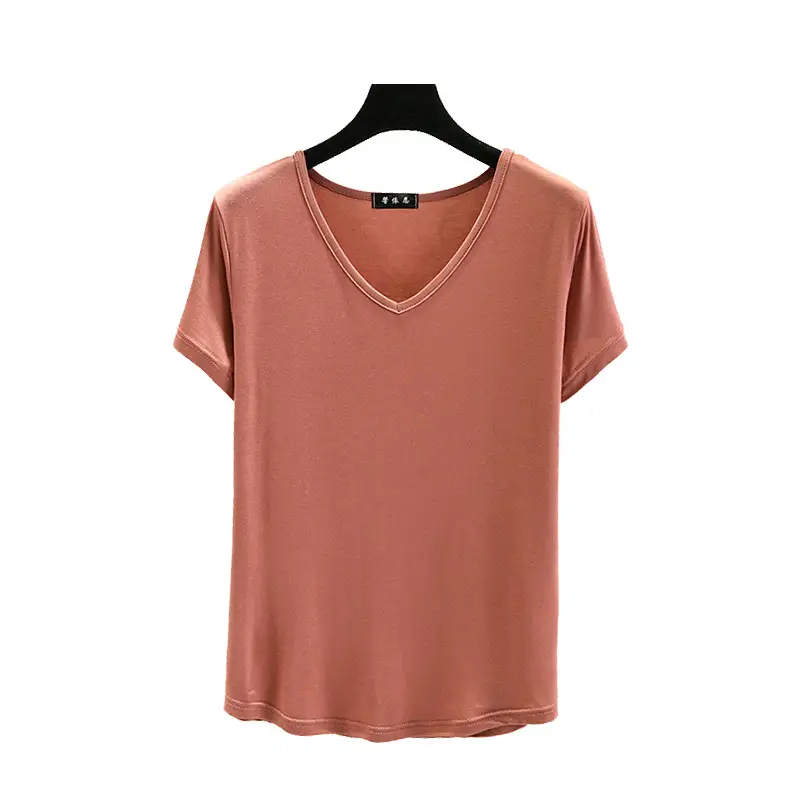 Women Black V-neck T-shirt Slim Fit Loose Summer - Image 57