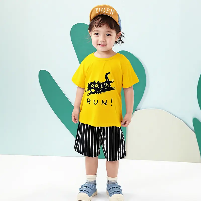 Girls Cotton T-Shirt Shorts Set Yellow New Summer - Image 12
