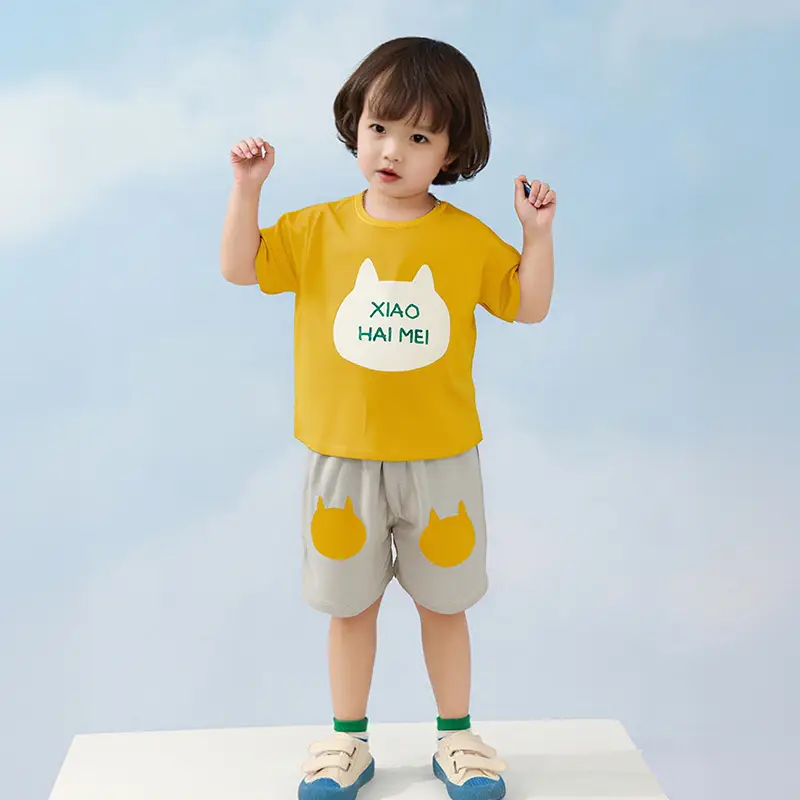 Girls Cotton T-Shirt Shorts Set Yellow New Summer - Image 15