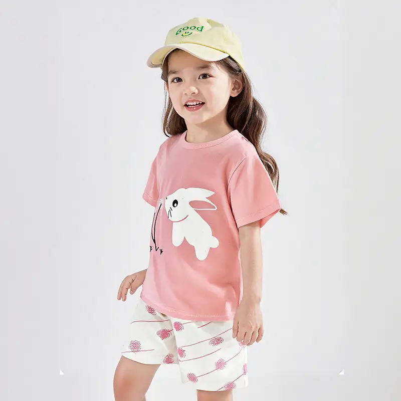 Girls Cotton T-Shirt Shorts Set Yellow New Summer - Image 16