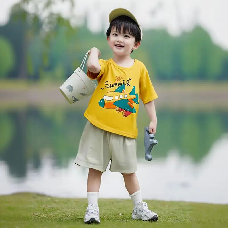Girls Cotton T-Shirt Shorts Set Yellow New Summer - Image 2