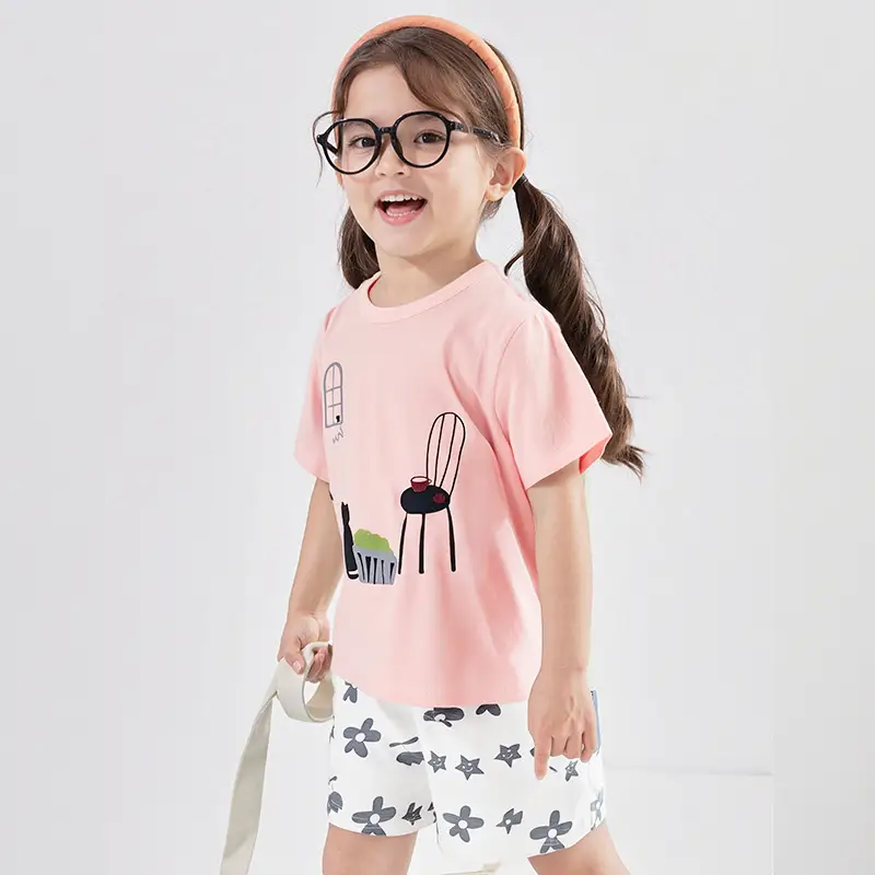 Girls Cotton T-Shirt Shorts Set Yellow New Summer - Image 20