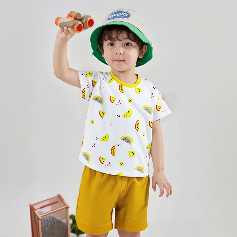 Girls Cotton T-Shirt Shorts Set Yellow New Summer - Image 21