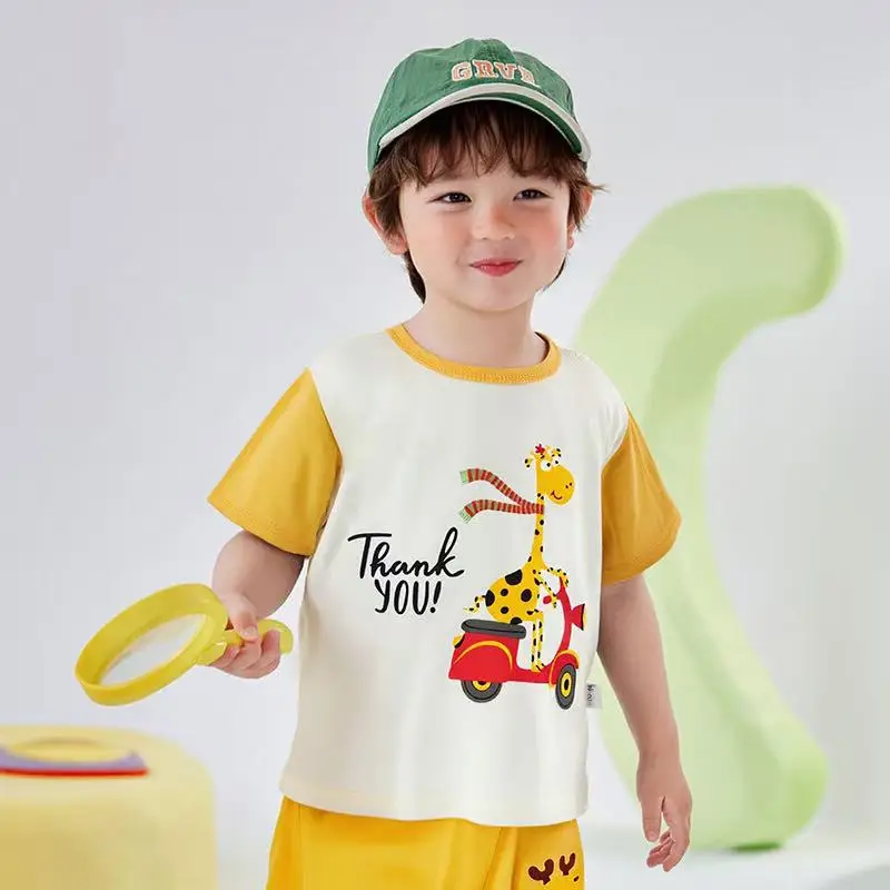 Girls Cotton T-Shirt Shorts Set Yellow New Summer - Image 4