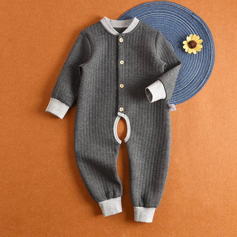 Baby Cotton Padded Jumpsuit Brown Large Size - Image 7