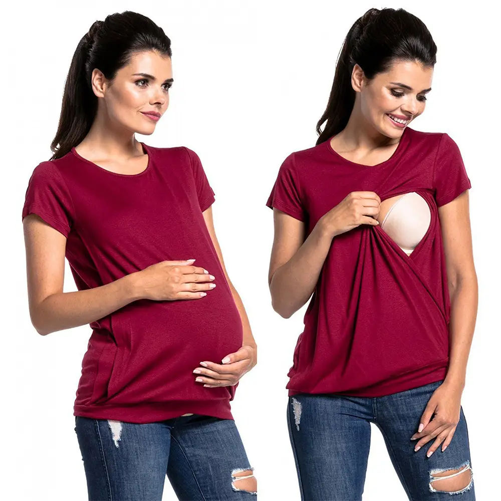 Maternity T-Shirt Round Neck Short Sleeve European American — feature 9