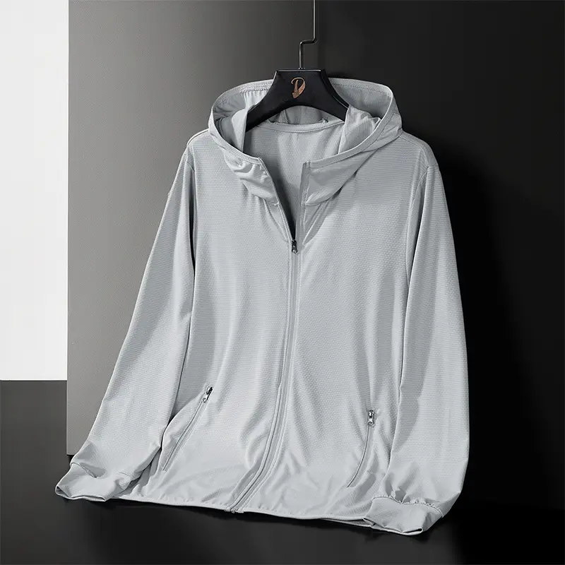 Men Hooded Sun Protection Jacket Light Gray 2023 - Image 3