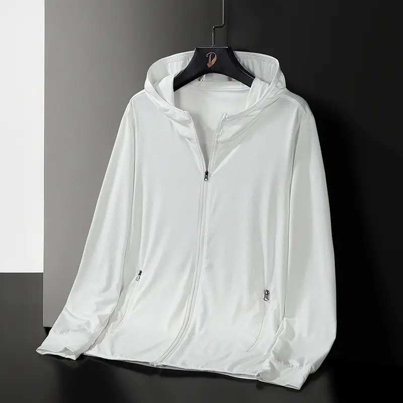 Men Hooded Sun Protection Jacket Light Gray 2023 - Image 6