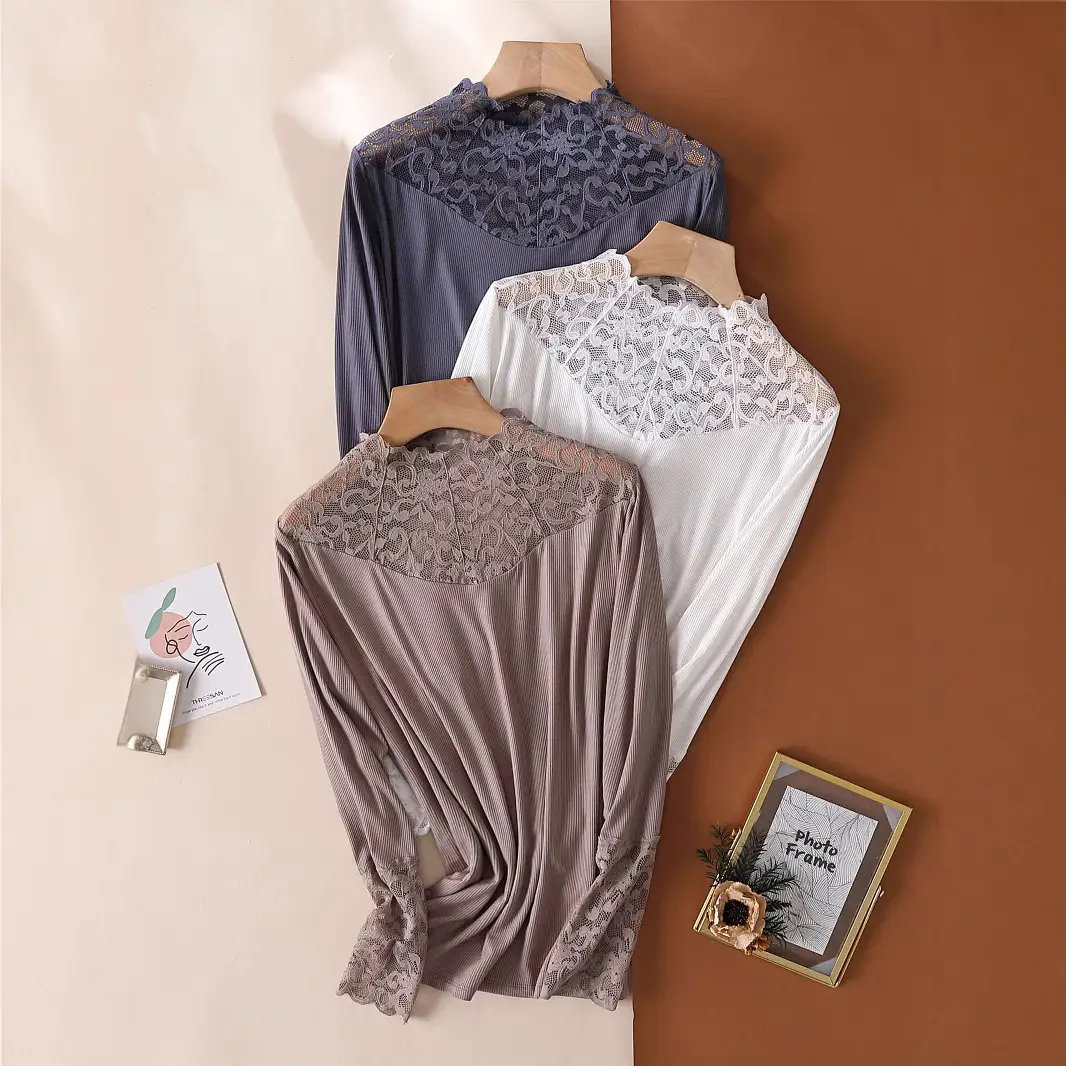 Black Lace Long Sleeve Turtle Collar Top - Image 5