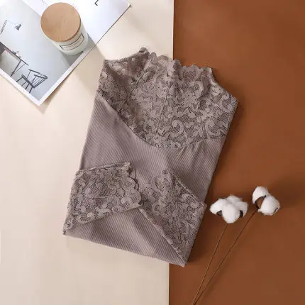 Black Lace Long Sleeve Turtle Collar Top - Image 2