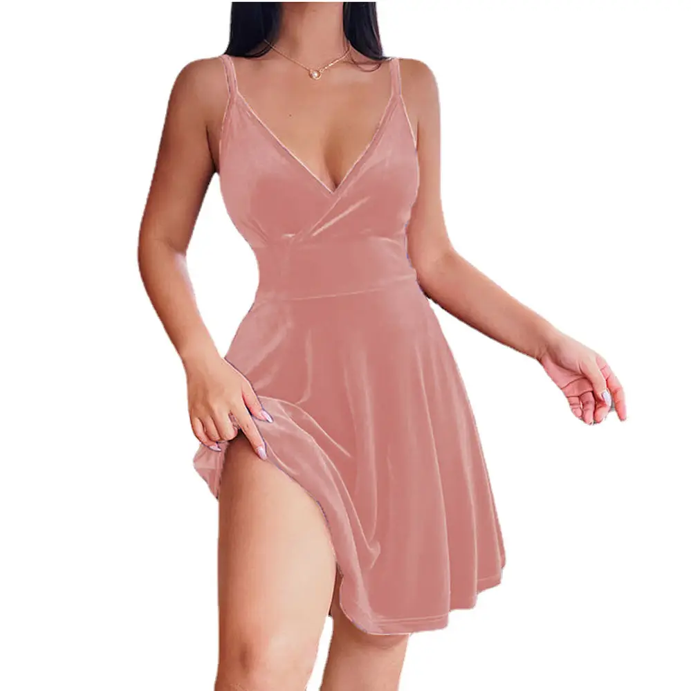Blue Velvet High-Waisted V Neck Skirt Dress - Image 9