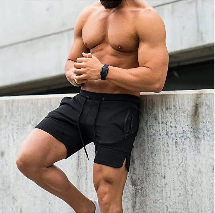 Men Blue Drawstring Zipper Shorts 2024 Summer — feature 8