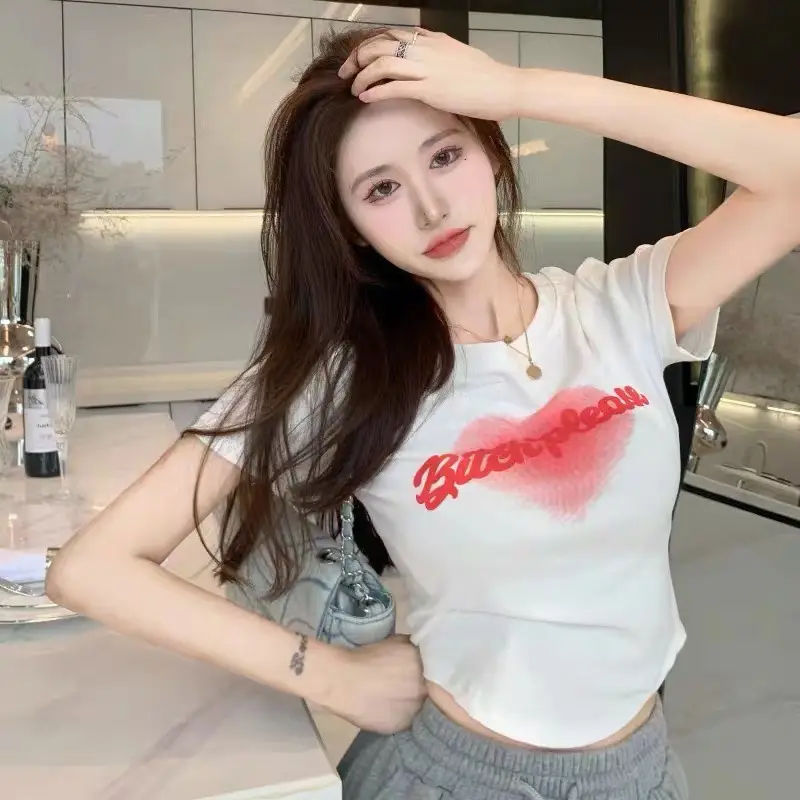 Women Love Letter Print T-Shirt 2025 Summer - Image 3