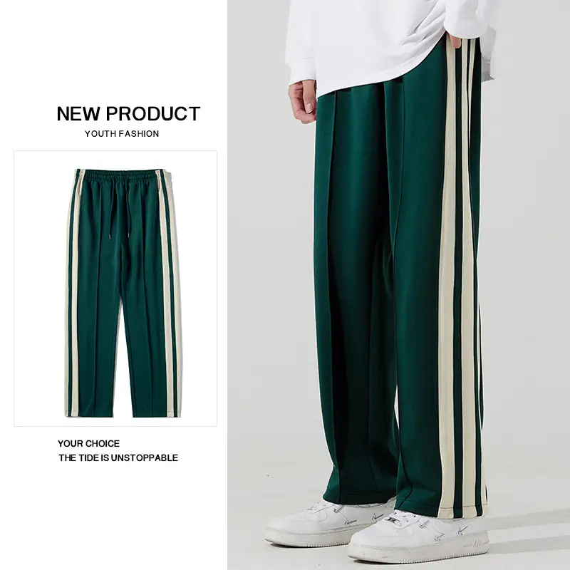 2025 Men's Grey 3-Stripes Straight Leg Pants