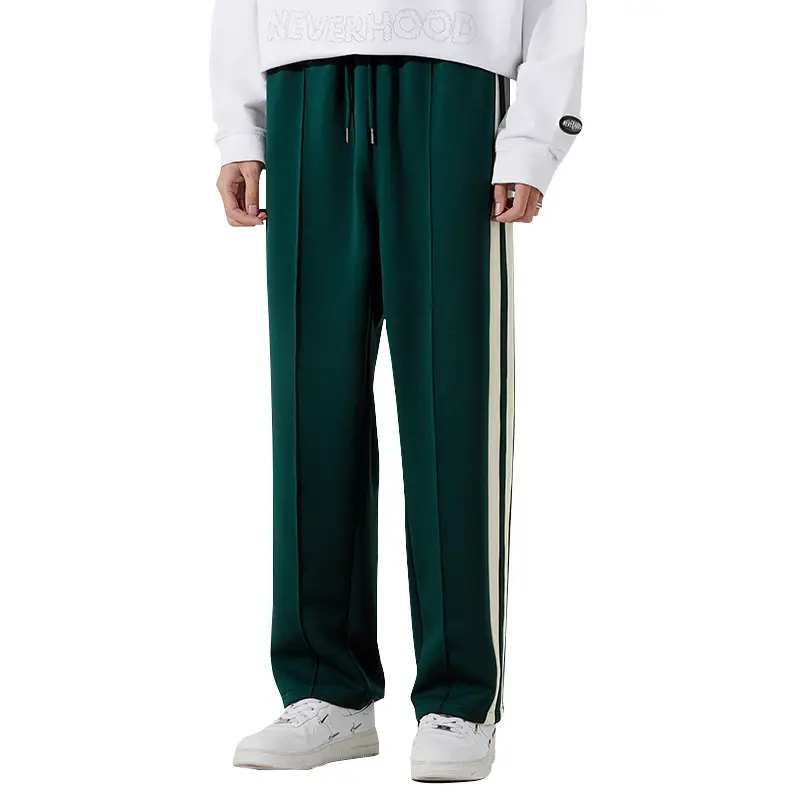 2025 Men's Grey 3-Stripes Straight Leg Pants