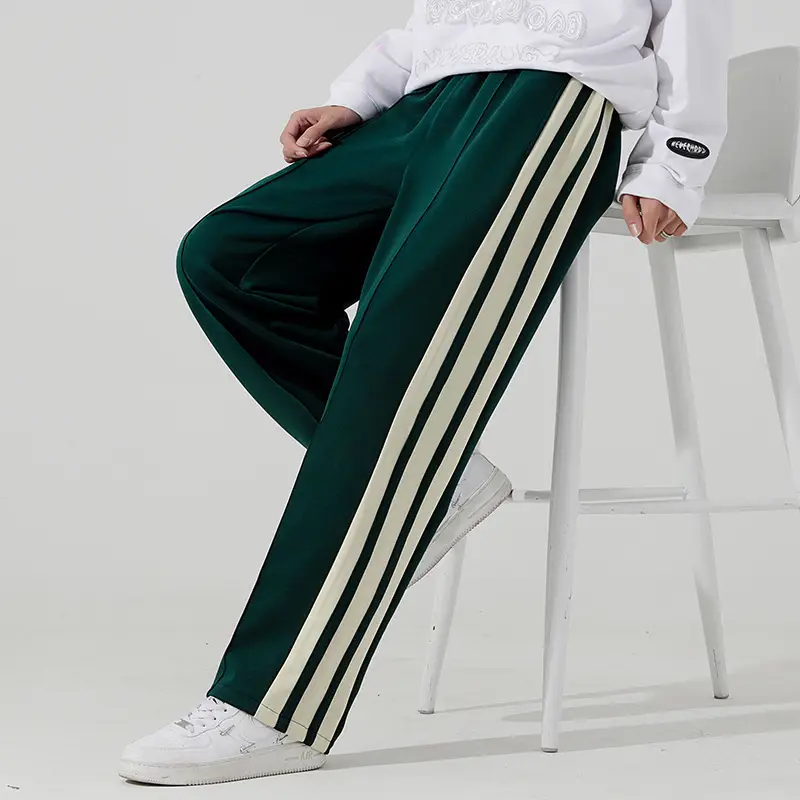 2025 Men's Grey 3-Stripes Straight Leg Pants