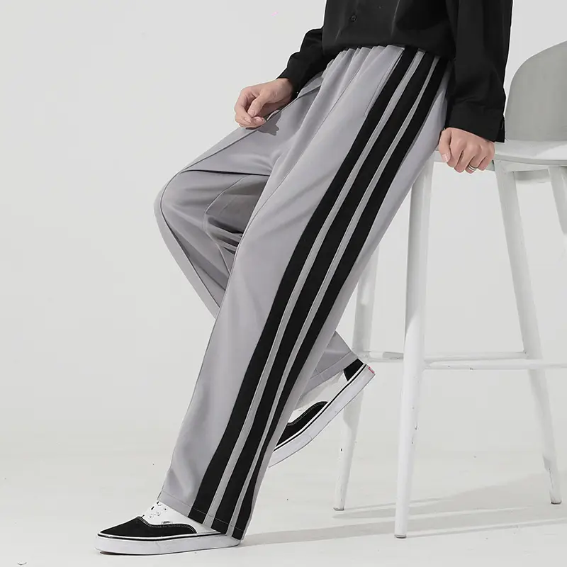 2025 Men's Grey 3-Stripes Straight Leg Pants