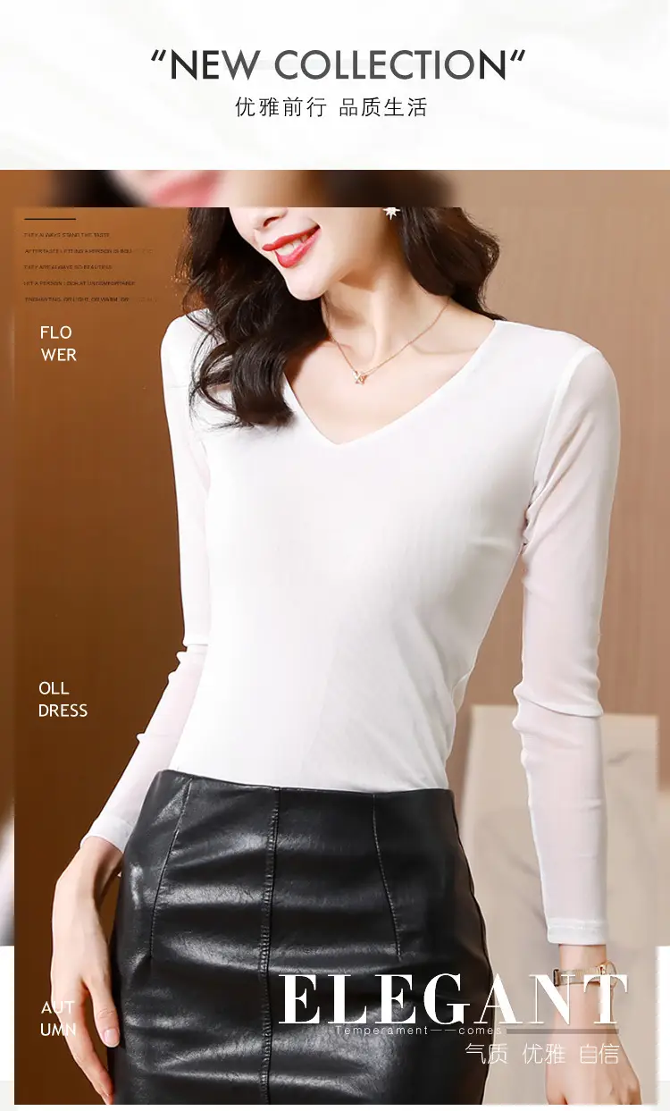 Women V-Neck Mesh T-Shirt Grey Early Spring — feature 1