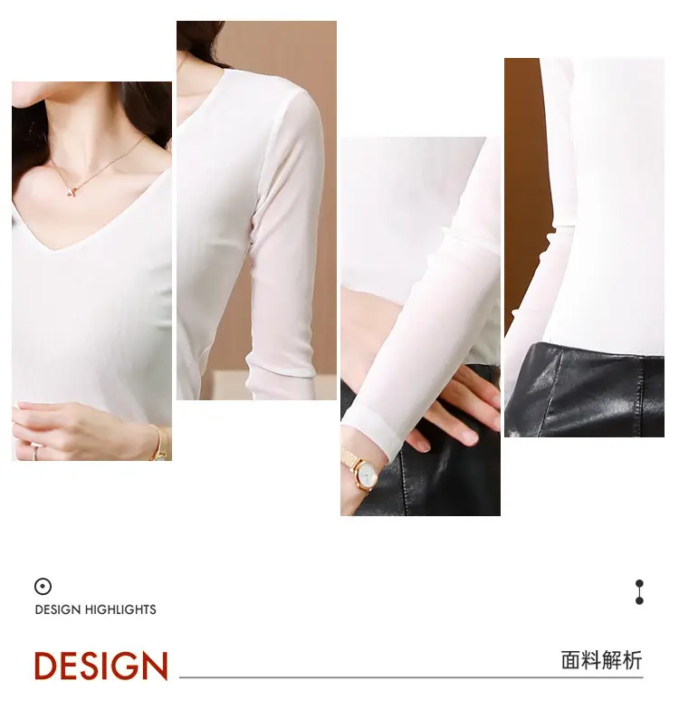 Women V-Neck Mesh T-Shirt Grey Early Spring — feature 3