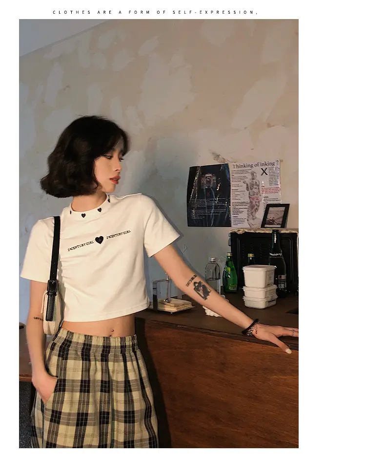 Women 2025 Short T-Shirt White Embroidered Slim Fit — feature 14
