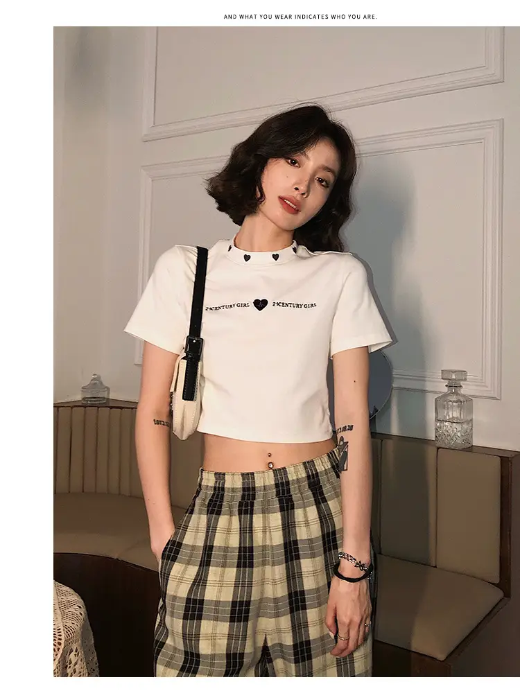 Women 2025 Short T-Shirt White Embroidered Slim Fit — feature 15