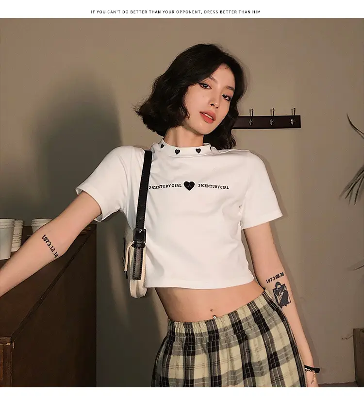 Women 2025 Short T-Shirt White Embroidered Slim Fit — feature 16
