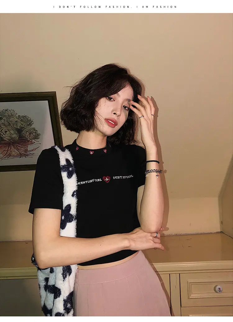 Women 2025 Short T-Shirt White Embroidered Slim Fit — feature 19
