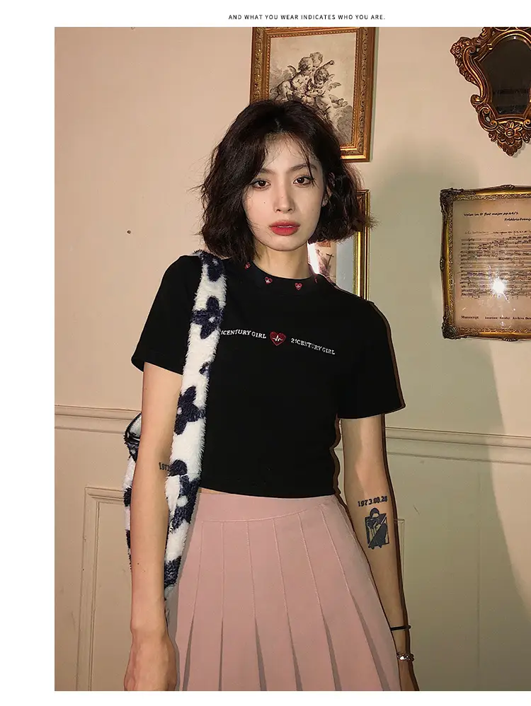 Women 2025 Short T-Shirt White Embroidered Slim Fit — feature 23